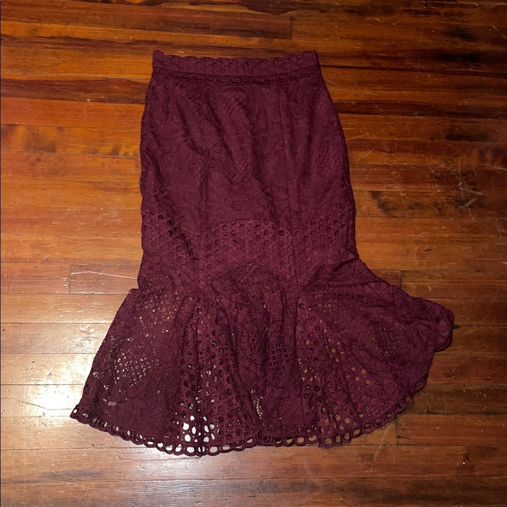 ASOS Burgundy Crochet Midi Skirt Size 8